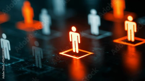 people icon with digital light glow on dark background, right person for right position concept 