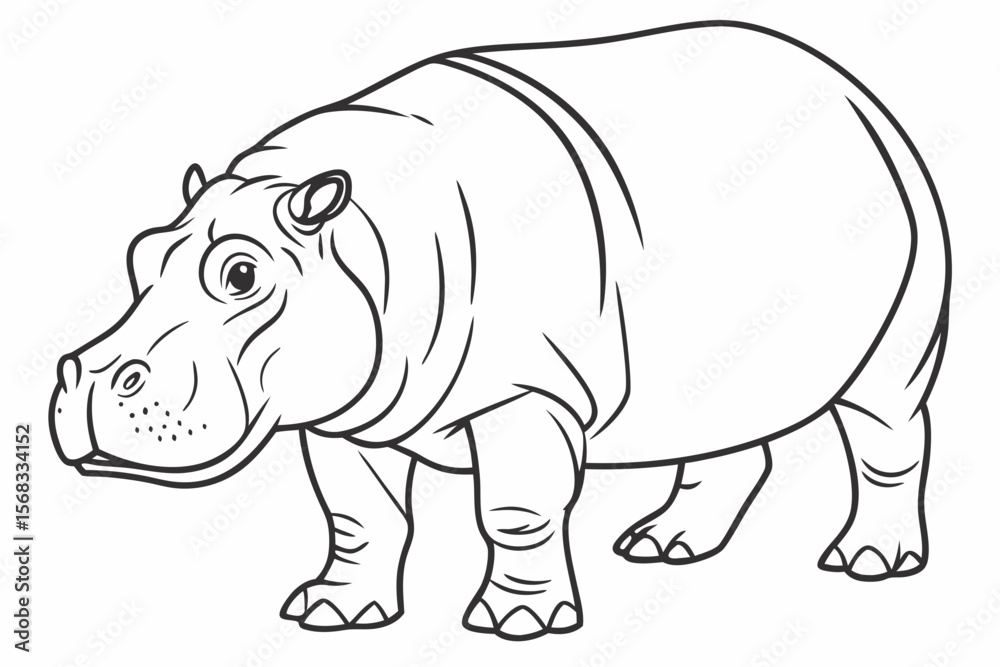Fototapeta premium coloring page line art the hippopotamus black vector