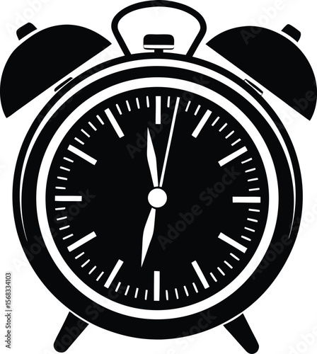 Vector art of a black alarm clock is isolated on white background