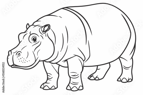 coloring page line art the hippopotamus black vector