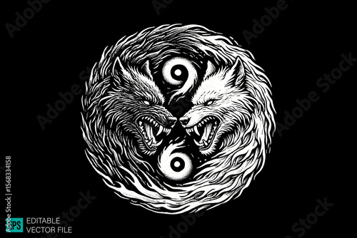 wolf head scary creepy style tattoo dark art illustration vector black and white background templates
