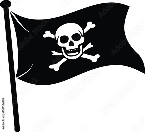 Vector art of a pirate flag with skull and crossbones isolated on white background