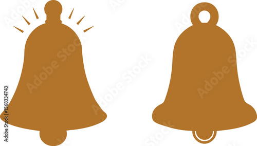 Two brown bell silhouettes one ringing vector icon