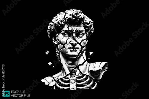 geek sculpture roman scary creepy style tattoo dark art illustration vector black and white background templates