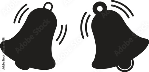 Two black silhouette bells ringing with sound waves vector