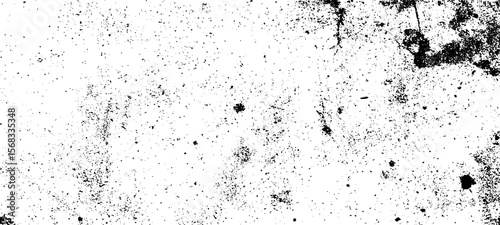 Grainy grunge photo filter background. Black particles, fibers and flecks wallpaper. Vintage rough dirt dotted overlay. Vector sandy gritty template.