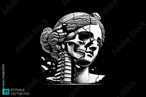 geek sculpture roman scary creepy style tattoo dark art illustration vector black and white background templates