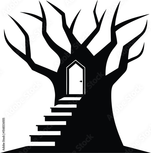 Enigmatic Tree House Illustration A Mysterious Abode in a Bare Tree
