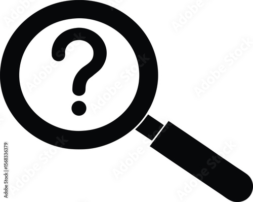 Vector art of a question mark is seen through a magnifying glass, isolated on white background