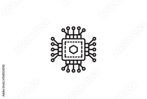 Stylized black outline of a central processing unit chip isolated on white background