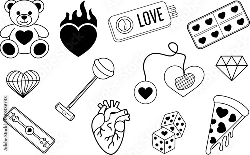 Teddy bear heart lollipop razor blade dice diamond pizza flash drive and flame heart collection
