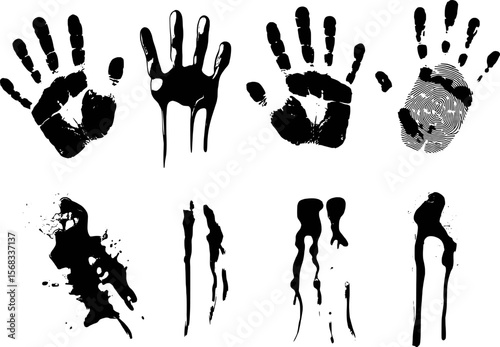 Black handprint and fingerprint graphic design elements white
