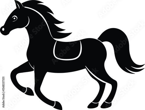 Vector art of a black horse is isolated on white background