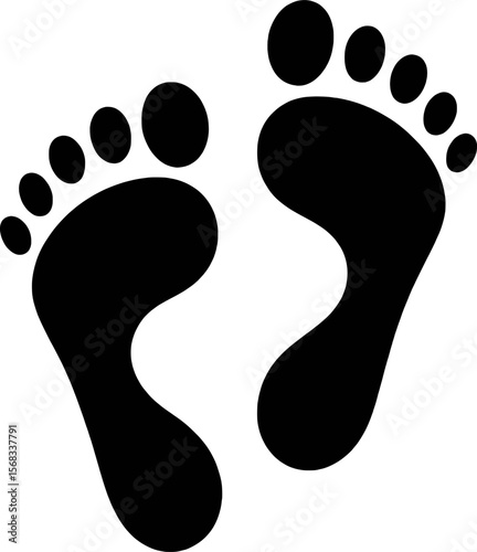 Black footprint graphic with toes and heel shapes feet walking