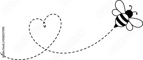 Cute bee flying in a dashed heart shape path vector illustration insect