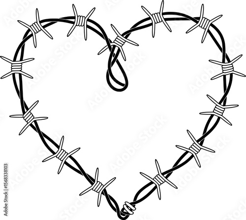 Black barbed wire heart symbol illustration graphic design vector