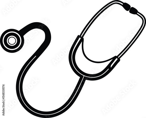 Vector art of a black stethoscope is isolated on white background