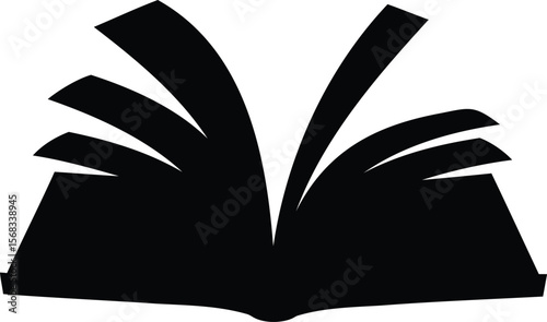 Black Silhouette of an Open Book with Pages Fanning Out in a Creative Design - Vector Illustration