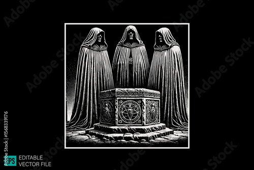 grim reaper scary creepy style tattoo dark art illustration vector black and white background templates