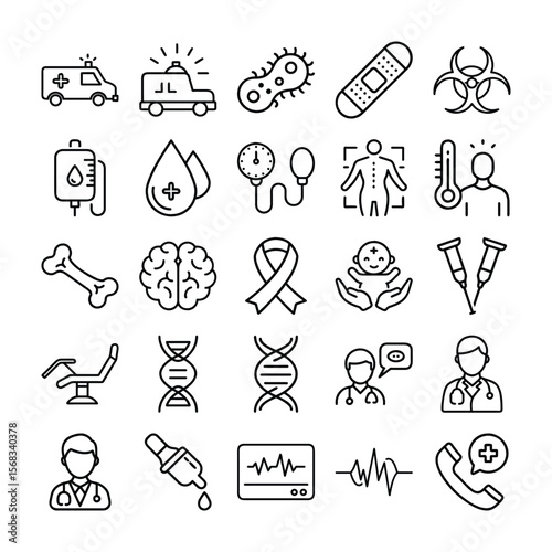 Wallpaper Mural Collection of Medical and Healthcare Icons in Outline Style Torontodigital.ca