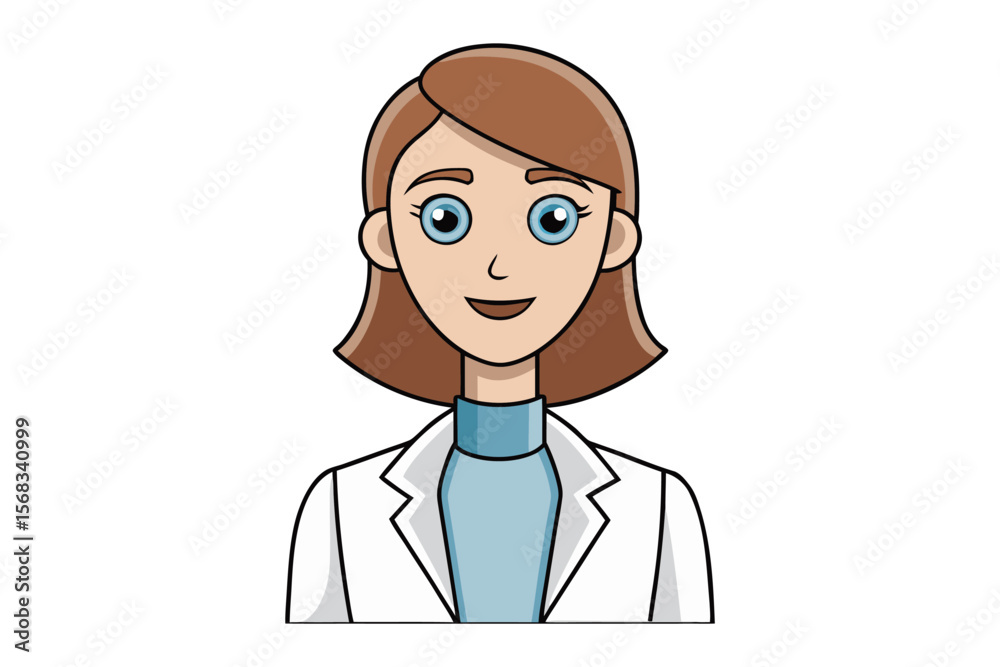 Fototapeta premium Female Doctor Portrait: A kind-hearted, illustrated portrayal of a female physician, radiating professionalism and approachability. With gentle eyes and a warm smile, she embodies trust and care.