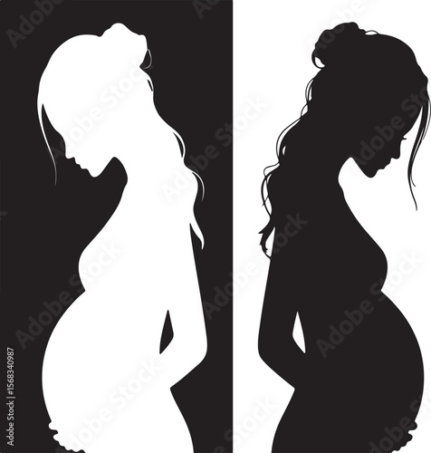 Pregnant Woman Silhouette Black White Contrast