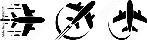 Black airplane icons showing flight motion and routes aircraft travel
