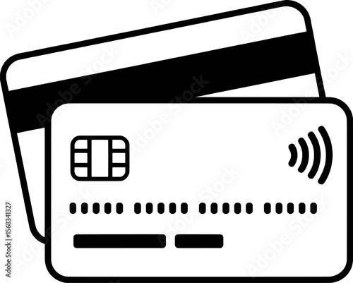 Black and white credit card with chip and contactless symbol debit card payment