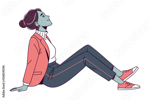 Woman's Daydream: A stylized illustration of a woman gazing upward with a thoughtful expression, lost in a moment of contemplation and reflection.