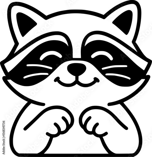 smilling racoon, happy, begging for food, cute, illustration, vector