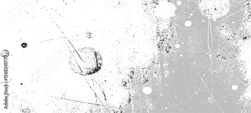 Grainy grunge photo filter background. Black particles, fibers and flecks wallpaper. Vintage rough dirt dotted overlay. Vector sandy gritty template.