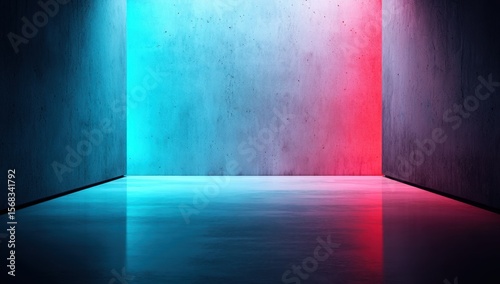 Concrete Room with Neon Light Reflection