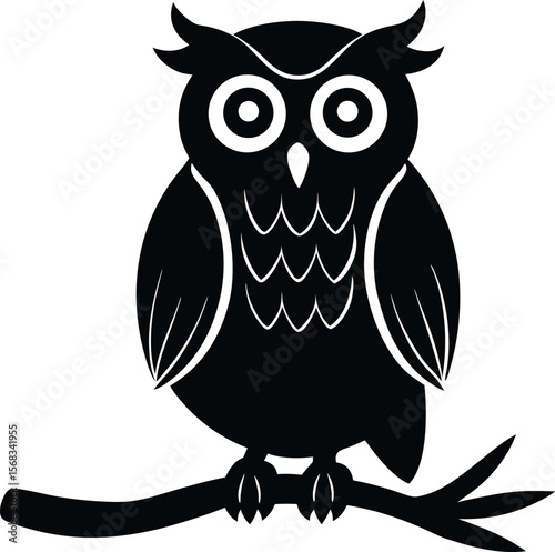 Silhouette Owl Perched on Branch
