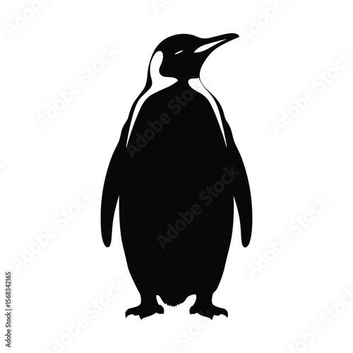 Penguin Silhouette Black and White Vector Illustration.