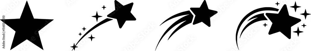 Black star shapes and shooting star graphic elements sparkle twinkle Black star shapes and shooting star graphic elements sparkle twinkle