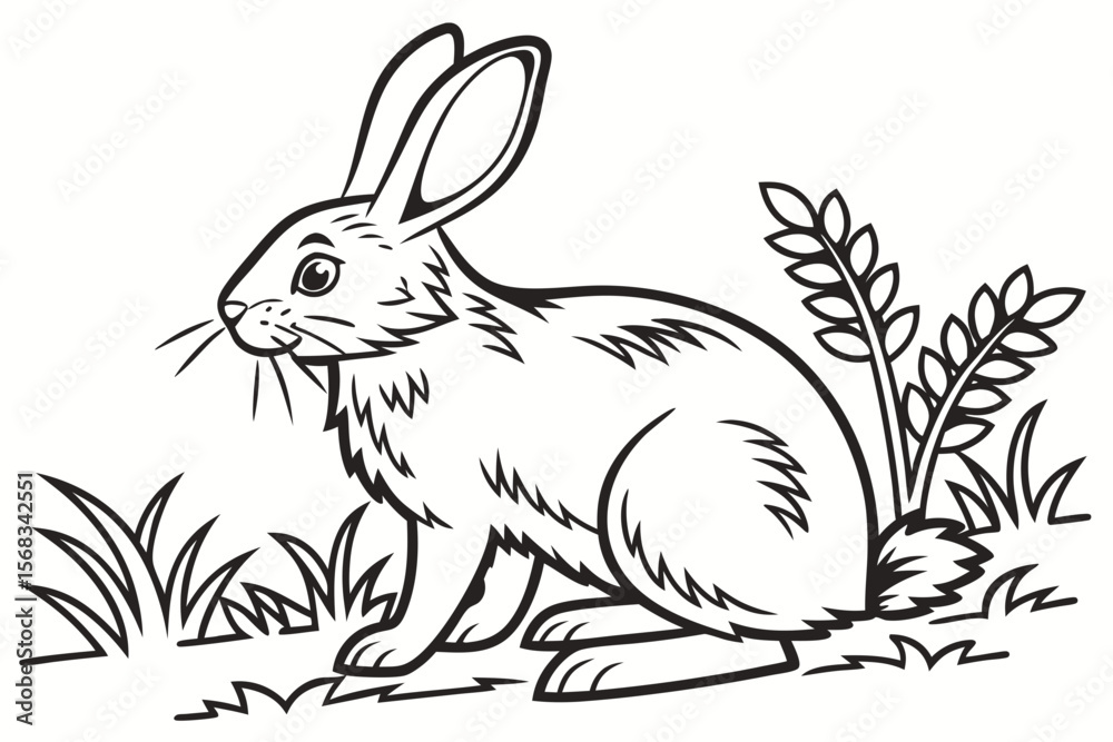 Fototapeta premium coloring page line art the rabbit black vector