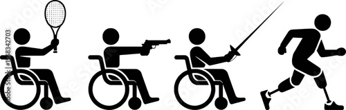Diverse athletes with disabilities engaging in various sports wheelchair tennis shooting