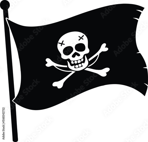 Vector art of black and white pirate flag isolated on white background