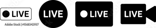 Live broadcast icons set with circle square and camera shapes streaming video