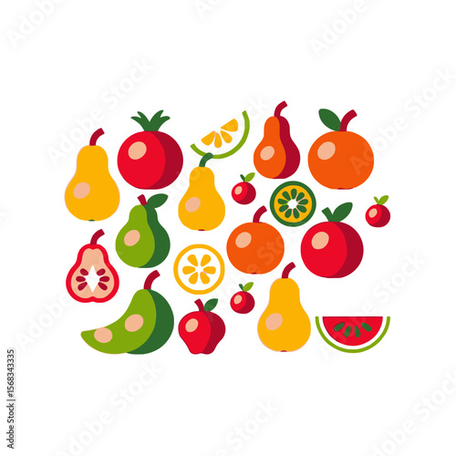 Colorful Fruit Medley Illustration-Vibrant Pears Apples Oranges And More-Fresh Healthy Eating Graphics-Perfect for Nutrition Education and Culinary Designs-Delicious Summer Fruit Composition