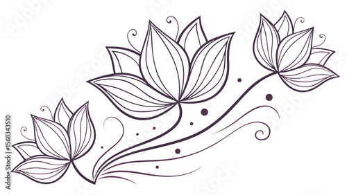 Elegant purple floral design with swirling vines and delicate petals