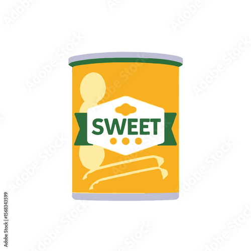 Canned Sweet Corn Clipart-Realistic Vector Illustration of Sweet Corn in Can-Affordable Corn Clipart for Creative Projects-Download Sweet Corn Can Image Now-Food Graphic