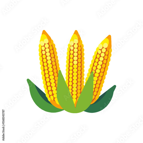 Fresh Corn on the Cob Illustration-Healthy Vegetable Food Art-Delicious Golden Corn Cobs with Green Leaves-Farm Fresh Sweetcorn Graphic-Harvest Time Maize Stalks