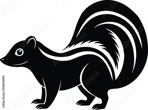 Vector art of a black and white skunk stands isolated on white background