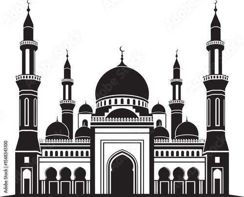 Elegant Black and White Silhouette of a Majestic Mosque