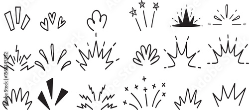 Pop Surprise Doodle Elements. Hand-Drawn Sunburst and Sparkle Rays for Title Frames