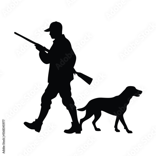 Silhouette of a Hunter Walking with His Dog A Depiction of Traditional Hunting Practices and the Bond Between Man and Animal