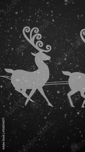 Digital animation of snow falling over silhouette of christmas gifts in sleigh