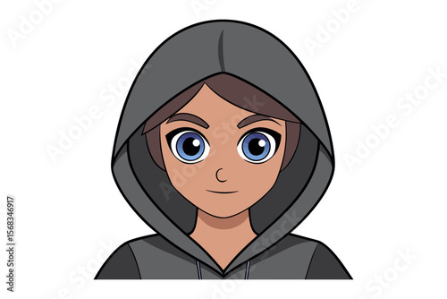 Confident Youth Portrait: A captivating illustration of a young individual, head and shoulders view, with a composed expression, features a hooded sweatshirt.