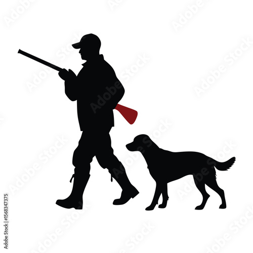 Silhouette of a Hunter Walking with His Dog, Illustrating the Bond and Shared Journey in the Wilderness